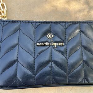 Nanette Lepore Black Quilted Wristlet with Gold Logo